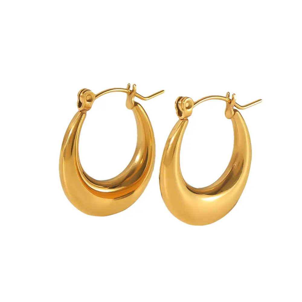 1 Pair Minimalist Classic Style C Shape Stainless Steel 18K Gold Plated Women's Hoop Earrings Decor For Daily Outfits h5 